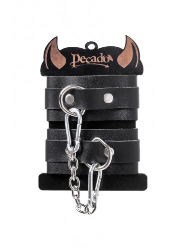 Наручники-браслеты PECADO BDSM, мини со скругленными углами, натуральная кожа, черные
