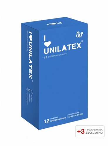 Презервативы классические UNILATEX NATURAL PLAIN 12 ШТ +3 шт. в подарок