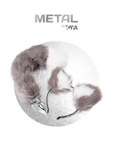 Анальная втулка с хвостом и ушки Metal by Toyfa, металл, серебристая, 44,4 см