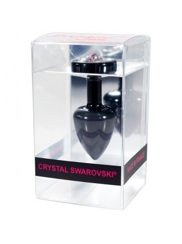 Блеск кристалла Сваровски! Миниатюрная металлическая анальная втулка с прозрачным кристаллом от компании Diogol, цвет черный 5,6/2,5 см