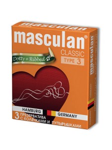 Masculan Classic 3 , 3 шт С колечками и пупырышками